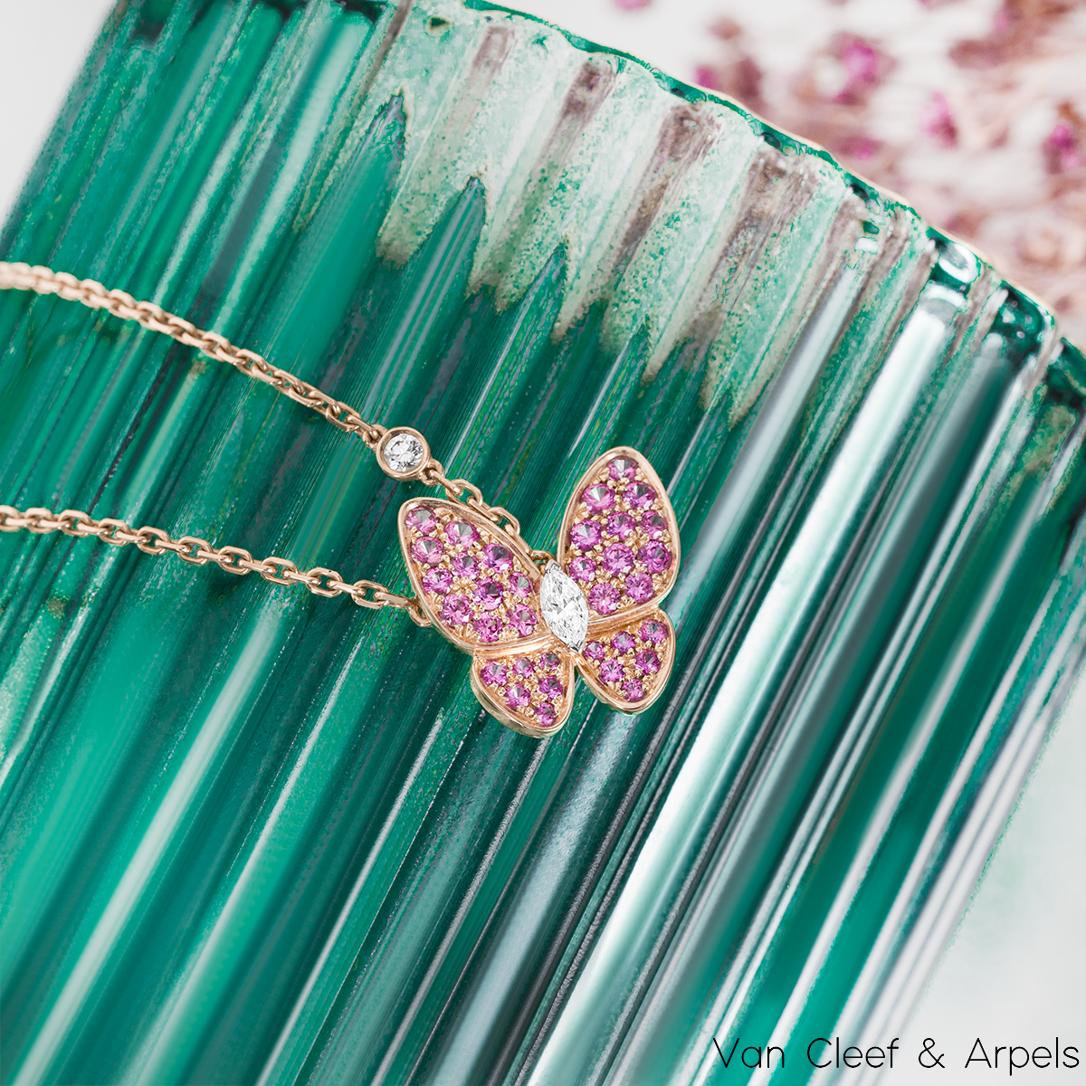 Pink Sapphire & Diamond Butterfly Necklace - 002-230-01592